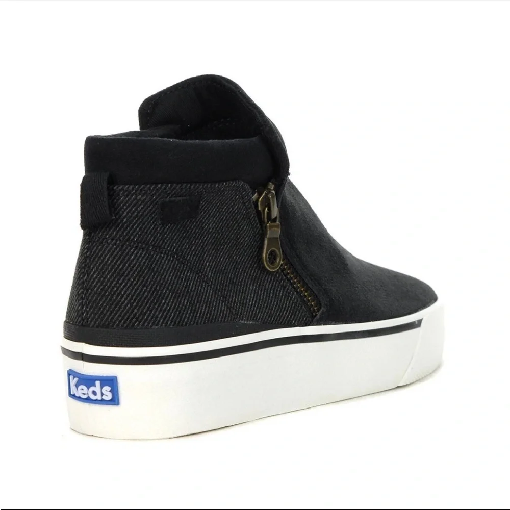 Keds Womens Cooper Black Suede/Canvas Zip Booties, Size 8.5, Excellent Condition